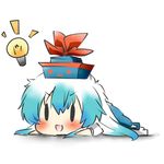  bad_id bad_pixiv_id blue_dress blue_hair blush chibi dress hat idea kamishirasawa_keine light_bulb long_hair lying on_stomach open_mouth rebecca_(keinelove) smile solo touhou |_| 