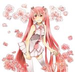  catgirl0926 flower hatsune_miku highres long_hair pink_eyes pink_hair sakura_miku smile solo thighhighs twintails very_long_hair vocaloid 