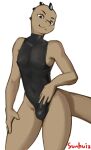 absurd_res anthro balls_outline bulge clothing detailed_bulge genital_outline head_spikes hi_res leotard lizard looking_at_viewer male penis_outline reptile saucy_(sunhuiz) scalie solo spikes spikes_(anatomy) standing sunhuiz