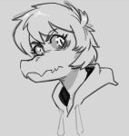 2024 anthro baryonyx black_and_white cavemanon_studios clothing dinosaur eyelashes female hair hoodie i_wani_hug_that_gator looking_at_viewer monochrome olivia_halford reptile scalie short_hair sketch snout solo spinosaurid teelokay theropod topwear