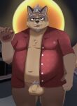 2024 anthro balls belly big_balls big_belly canid canine canis clothed clothing eyewear flaccid genitals glasses hi_res humanoid_hands inugamihito kemono male mammal moobs moon navel open_clothing open_shirt open_topwear overweight overweight_male penis pubes shirt solo topwear wolf