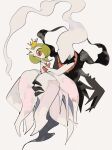  black_skin blue_eyes colored_skin crown darkrai dress gardevoir green_hair highres long_hair medium_hair mega_gardevoir n29670007 pokemon pokemon_(creature) red_eyes red_skin simple_background white_background white_dress white_hair white_skin 