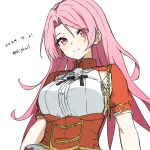  1girl absurdres bigkwl breasts dated highres kantai_collection large_breasts long_hair looking_at_viewer luigi_di_savoia_duca_degli_abruzzi_(kancolle) military_uniform multicolored_hair one-hour_drawing_challenge pink_hair red_eyes red_hair red_shirt shirt simple_background smile solo streaked_hair twitter_username uniform white_background 