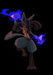  1other absurdres aura black_background black_fur blue_fur body_fur dog fighting_stance full_body furry highres lucario pokemon pokemon_(creature) red_eyes riotono_0643 simple_background solo standing standing_on_one_leg yellow_fur 