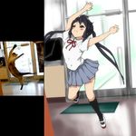  bad_id bad_pixiv_id black_hair cat commentary derivative_work k-on! nakano_azusa parody reference_photo reference_photo_inset shoes skirt solo twintails uwabaki watanore 