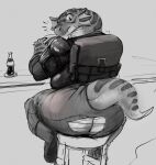 anthro backpack bethesda_softworks big_butt bottomwear burger butt clothing doctordj eating fallout female fin food furgonomics gecko_(fallout) head_fin hi_res huge_butt lizard microsoft overweight overweight_anthro overweight_female pants rear_view reptile scalie sitting_on_stool soda_bottle solo tail thick_tail torn_bottomwear torn_clothing torn_pants wardrobe_malfunction