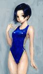  black_eyes blue_hair competition_swimsuit kobayakawa_rinko looking_away love_plus one-piece_swimsuit pon short_hair solo swimsuit 