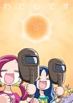  =_= ascii_art boom-kun chihedo cure_moonlight cure_sunshine eclipse eclipse_glasses hanasaki_tsubomi heartcatch_precure! kurumi_erika multiple_girls myoudouin_itsuki precure solar_eclipse translated tsukikage_yuri welding_mask 