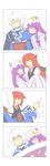  2girls 4koma ahoge bad_id bad_pixiv_id bow carrying choker closed_eyes comic crescent demon_wings dress glasses hair_bow hat hat_ornament head_wings highres koakuma long_hair long_sleeves morichika_rinnosuke multiple_girls necktie open_mouth partially_translated patchouli_knowledge princess_carry purple_dress purple_hair red_eyes red_hair short_hair silver_hair sleeping touhou translation_request wings yellow_eyes yuuma_(pumpkin) 