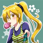  akita_neru blonde_hair blush bubble_blowing caffein chewing_gum foreshortening long_hair looking_at_viewer nail_polish side_ponytail solo vocaloid yellow_eyes 
