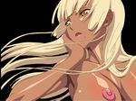  1girl animated animated_gif bangs black_background blonde_hair blunt_bangs body_blush breasts dark_skin erect_nipples gold_eyes hime_cut large_breasts lips long_hair mole nanami-chan nanami_chan no5_moshimo_kyonyuu_kasshoku_jokyoushi_ga_ochitanara nude simple_background solo yellow_eyes 