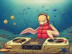  bad_id bad_pixiv_id coral dj fish green_eyes headphones heterochromia jack_plug jacket mixing_console no_humans ocean original phonograph record red_eyes starfish sunlight turtle zipper 