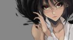  black_hair face lips looking_at_viewer mito_(calcomer) pointy_ears red_eyes serious shameimaru_aya short_hair simple_background solo touhou upper_body 