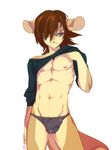  anthro brown_hair bulge clothed clothing cute frown hair invalid_tag kangaroo male mammal marsupial mouse muscles nipples pecs penis peritian plain_background pose rodent shirt shirt_lift skimpy solo toned tree_kangaroo underwear white_background 