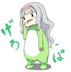  animal_costume frog frog_costume hairband idolmaster idolmaster_(classic) long_hair role_reversal shijou_takane shougi_(116) silver_hair solo 