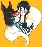  2012 atlus canine cute demi_fiend demon dog hitoshura inugami kavaa licking male markings plain_background red_eyes shin_megami_tensei shin_megami_tensei_nocturne tongue yellow_background 