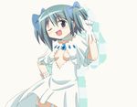  animated animated_gif blue_eyes blue_hair blush bouncing_breasts bow breasts caipirinha cosplay dancing dress gloves hair_bow hair_ribbon hangaku highres kaname_madoka kaname_madoka_(cosplay) mahou_shoujo_madoka_magica meme miki_sayaka one_eye_closed parody ribbon short_hair short_twintails small_breasts thighhighs twintails ultimate_madoka ultimate_madoka_(cosplay) 