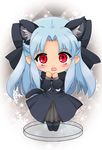  animal_ears bad_id bad_pixiv_id black_dress blue_hair blush bow capelet cat_ears cat_tail chibi dress extra_ears faux_figurine hair_bow half_updo len long_hair pantyhose pointy_ears red_eyes snowflakes solo tail tsukihime zipang_(zip@ng_works) 