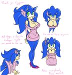  big_breasts blue_hair breasts butt crossgender cuisine english_text female green_eyes hair hedgehog looking_at_viewer mammal nipples pussy sega sonic_(series) sonic_the_hedgehog text 