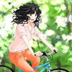  amagami bicycle black_eyes black_hair casual ground_vehicle riding sleeves_folded_up solo takemi_kaoru tanamachi_kaoru wavy_hair 