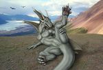  anus dragon female horn outside photo_background presenting pussy scalie solo wings wookiee_(artist) 