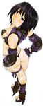  absurdres armor ass black_hair detached_sleeves eclair_(power_play) from_above from_behind full_body hands_on_hips high_heels highres jitome looking_back panties power_play_(comic) purple_eyes shoes short_hair simple_background solo thigh_strap thong toes underwear white_background yamatogawa 