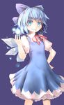  bad_id bad_pixiv_id blue_background blue_eyes blue_hair cirno culter grin ice ice_wings short_hair smile solo touhou wings 