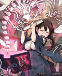  bad_id bad_pixiv_id black_legwear book bookshelf braid brown_hair chain closed_eyes glasses lena_(zoal) lock magic_circle miina_(shingeki_no_bahamut) shingeki_no_bahamut skeleton skirt solo thighhighs twin_braids twintails watermark 