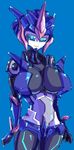  arcee artist_request blue blue_background blue_eyes breasts female huge_breasts marokko_(41evol) mecha robot_girl simple_background transformers transformers_prime 