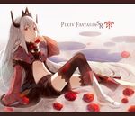  bad_id bad_pixiv_id boots flower horns knee_boots long_hair midriff navel p0ckylo pixiv_fantasia pixiv_fantasia_sword_regalia red_eyes rose sitting sleeves_past_wrists solo thighhighs white_hair 
