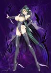  boots breasts cleavage cleavage_cutout glasses green_hair highleg highleg_leotard highres large_breasts legs leotard looking_at_viewer pixiv_fantasia pixiv_fantasia_sword_regalia pointy_ears solo thigh_boots thighhighs yagisaka_seto yellow_eyes 