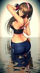  ass blue_eyes brown_hair butt_crack dead_or_alive denim fingerless_gloves gloves hairband hitomi_(doa) jeans pants ryu_(ryu's_former_site) shorts tank_top water watereffect.net 