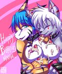  birthday breasts collar collars cream duo feline female fish food_play gloves katsuke katsuke_(character) licking male mammal marine mineva nipples nude shark strawberry tongue 