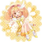  ;d bare_legs bike_shorts blonde_hair boots bow bowtie brooch choker cure_peace eyelashes full_body hair_flaps jewelry kise_yayoi long_hair magical_girl mikipa one_eye_closed open_mouth precure shorts shorts_under_skirt skirt smile smile_precure! solo v yellow yellow_background yellow_bow yellow_choker yellow_eyes yellow_neckwear yellow_shorts yellow_skirt 