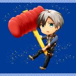  black_hair blue_eyes grey_hair ludger_will_kresnik male_focus multicolored_hair piko_piko_hammer solo squeaky_mallet tales_of_(series) tales_of_xillia tales_of_xillia_2 