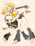  1girl bad_id bad_pixiv_id banned_artist blush bow bracelet brother_and_sister elbow_gloves gloves hair_bow harano jewelry kagamine_len kagamine_rin navel sailor shorts siblings twins vocaloid 