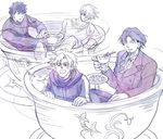  amusement_park bad_id bad_pixiv_id fate/zero fate_(series) gilgamesh ikuyanyan kotomine_kirei male_focus matou_kariya monochrome multiple_boys spill spinning spinning_teacup toosaka_tokiomi 