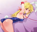  animal_ears armpits bare_shoulders bdsm blonde_hair blue_leotard blush bondage bound breasts brown_eyes bunny_ears bunny_girl bunny_pose bunny_tail bunnysuit charlotte_dunois collar cuffs detached_collar fishnet_pantyhose fishnets frown hair_ribbon hanging_breasts highres infinite_stratos jewelry large_breasts leaning_forward leash leotard long_hair looking_at_viewer mine_(peak) pantyhose pendant ponytail ribbon shadow solo spreader_bar sweat tail wrist_cuffs 