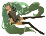 bad_id bad_pixiv_id boots detached_sleeves green_eyes green_hair hanayama321 hatsune_miku headset long_hair necktie one_eye_closed simple_background skirt solo thigh_boots thighhighs twintails very_long_hair vocaloid white_background 
