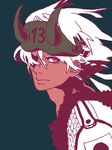  armor black_background horns kouhei_(earthling) male_focus original purple_eyes red_skin solo white_hair 