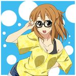  bespectacled brown_eyes brown_hair casual denim denim_shorts fukuoka_katsumi glasses half_updo original short_hair shorts solo touka_(fukuoka_katsumi) 