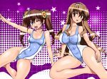  bad_id bad_pixiv_id blue_eyes brown_eyes brown_hair competition_swimsuit fang long_hair multiple_girls nogizaka_haruka nogizaka_haruka_no_himitsu nogizaka_mika one-piece_swimsuit one_eye_closed sen_(sansui) siblings sisters swimsuit twintails 