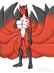  breasts canine claws demon-man ears female fox front_view fur hair long_hair looking_at_viewer mammal multi_breast multiple_tails nipples nose nude pussy solo standing 