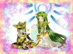 1boy 1girl armor blush fighter_(kid_icarus) food goddess heart jewelry kid_icarus lots_of_jewelry lowres palutena smile 