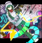  casual green_hair hands_in_pocket hood hoodie jitter-bug-008 kagerou_project kido_tsubomi long_hair looking_at_viewer mekakushi_code_(vocaloid) red_eyes shoes solo vocaloid 