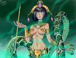  aqua_eyes breasts cassiopeia_du_couteau dark_skin earrings facial_mark glowing glowing_eyes jewelry kiseru lamia large_breasts league_of_legends monster_girl parted_lips pipe ranger_squirrel scales solo tiara vambraces 