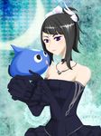  1girl aq_interactive bare_shoulders black_hair blue_eyes breasts choker detached_sleeves dress gloves hair_ornament jewelry manamia mistwalker monster necklace nintendo short_hair the_last_story 