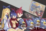  angry blonde_hair blue_hair cinema disgaea etna fire flonne laharl movie_theater nippon_ichi nose_bubble prinny red_hair sleeping 