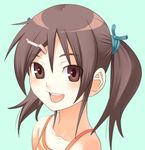  aoi_sora_(pairan) blush brown_eyes brown_hair collarbone face hair_between_eyes hair_ornament hairclip looking_at_viewer open_mouth original pairan portrait round_teeth simple_background sleeveless smile solo teeth twintails 