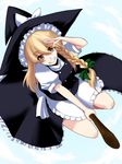  bad_id bad_pixiv_id blonde_hair braid broom broom_riding from_above grin hat kirisame_marisa oyaji-sou salute side_braid simple_background smile solo touhou witch_hat yellow_eyes 